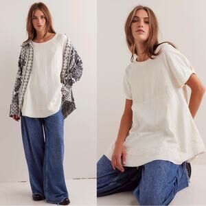 Free People Bohemian Ethereal Billowy Sunset City Tunic Swing Top White Large